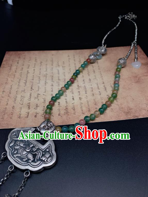 Handmade Chinese Jadeite Beads Necklace Accessories National Silver Lock Tassel Necklet Pendant Handmade Chinese Jadeite Beads Necklace Accessories National Silver Lock Tassel Necklet Pendant