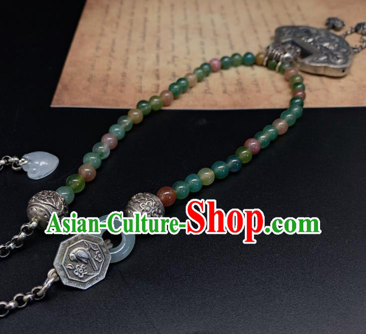 Handmade Chinese Jadeite Beads Necklace Accessories National Silver Lock Tassel Necklet Pendant Handmade Chinese Jadeite Beads Necklace Accessories National Silver Lock Tassel Necklet Pendant