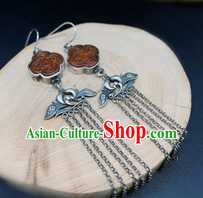 China National Silver Orchid Tassel Earrings Jewelry Traditional Cheongsam Agate Ear Accessories China National Silver Orchid Tassel Earrings Jewelry Traditional Cheongsam Agate Ear Accessories