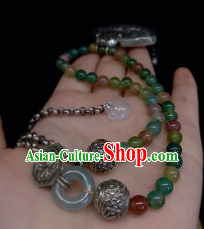 Handmade Chinese Jadeite Beads Necklace Accessories National Silver Lock Tassel Necklet Pendant Handmade Chinese Jadeite Beads Necklace Accessories National Silver Lock Tassel Necklet Pendant