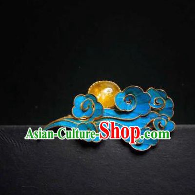 China Traditional Cheongsam Topaz Breastpin Jewelry Handmade Blueing Cloud Brooch Accessories