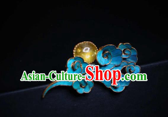 China Traditional Cheongsam Topaz Breastpin Jewelry Handmade Blueing Cloud Brooch Accessories China Traditional Cheongsam Topaz Breastpin Jewelry Handmade Blueing Cloud Brooch Accessories