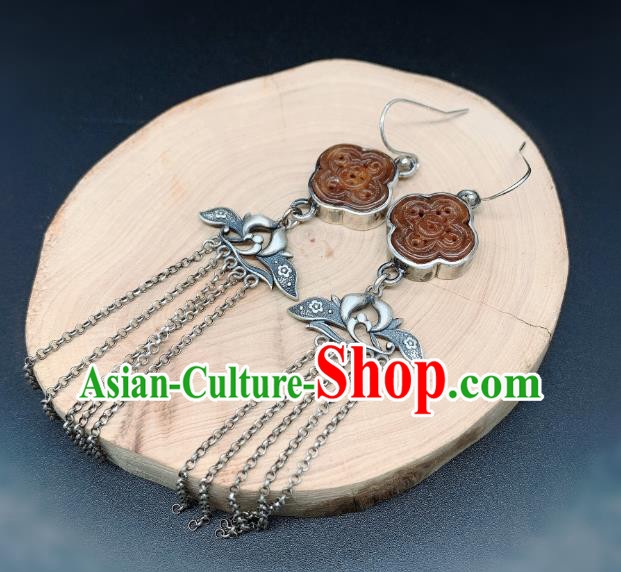 China National Silver Orchid Tassel Earrings Jewelry Traditional Cheongsam Agate Ear Accessories China National Silver Orchid Tassel Earrings Jewelry Traditional Cheongsam Agate Ear Accessories