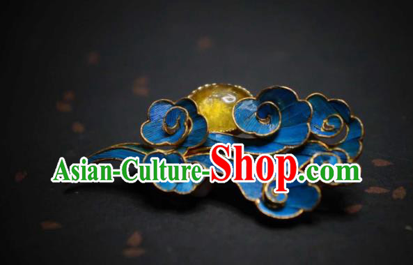 China Traditional Cheongsam Topaz Breastpin Jewelry Handmade Blueing Cloud Brooch Accessories China Traditional Cheongsam Topaz Breastpin Jewelry Handmade Blueing Cloud Brooch Accessories