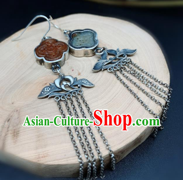 China National Silver Orchid Tassel Earrings Jewelry Traditional Cheongsam Agate Ear Accessories China National Silver Orchid Tassel Earrings Jewelry Traditional Cheongsam Agate Ear Accessories