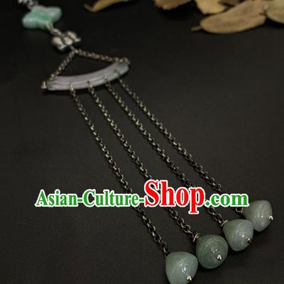 Handmade Chinese Jade Tassel Brooch Accessories National Silver Pendant
