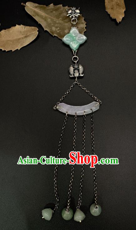 Handmade Chinese Jade Tassel Brooch Accessories National Silver Pendant Handmade Chinese Jade Tassel Brooch Accessories National Silver Pendant