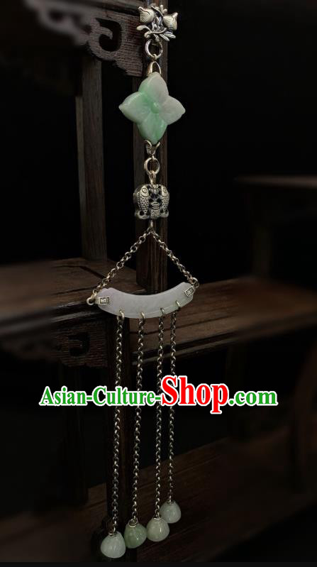 Handmade Chinese Jade Tassel Brooch Accessories National Silver Pendant Handmade Chinese Jade Tassel Brooch Accessories National Silver Pendant
