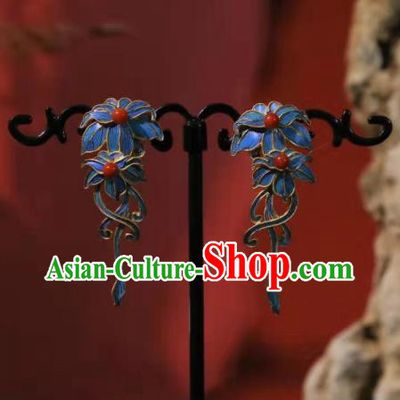 Chinese Cheongsam Ear Accessories Traditional Culture Jewelry Blueing Earrings