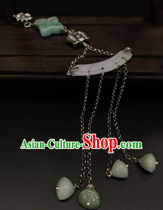 Handmade Chinese Jade Tassel Brooch Accessories National Silver Pendant Handmade Chinese Jade Tassel Brooch Accessories National Silver Pendant
