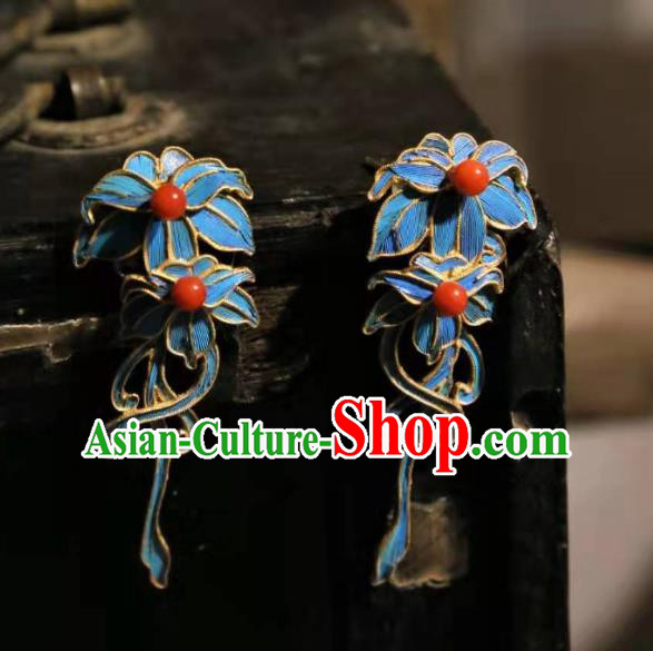 Chinese Cheongsam Ear Accessories Traditional Culture Jewelry Blueing Earrings Chinese Cheongsam Ear Accessories Traditional Culture Jewelry Blueing Earrings