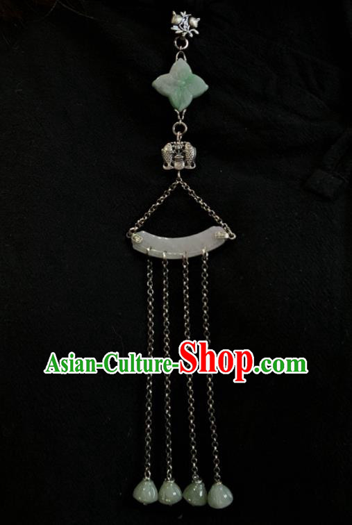 Handmade Chinese Jade Tassel Brooch Accessories National Silver Pendant Handmade Chinese Jade Tassel Brooch Accessories National Silver Pendant