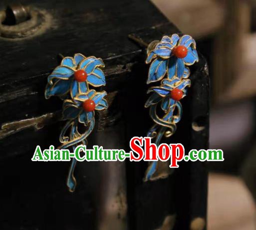 Chinese Cheongsam Ear Accessories Traditional Culture Jewelry Blueing Earrings Chinese Cheongsam Ear Accessories Traditional Culture Jewelry Blueing Earrings