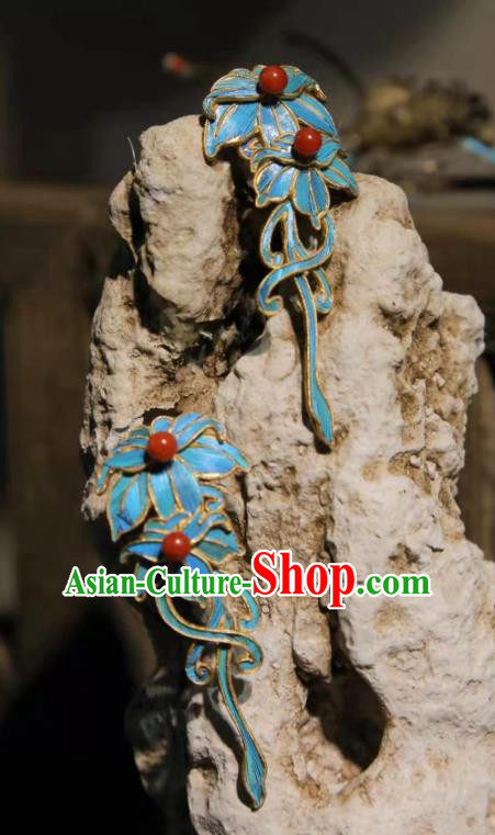 Chinese Cheongsam Ear Accessories Traditional Culture Jewelry Blueing Earrings Chinese Cheongsam Ear Accessories Traditional Culture Jewelry Blueing Earrings
