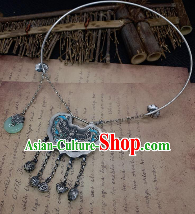 Handmade Chinese Blueing Longevity Lock Necklace Accessories National Silver Necklet Pendant