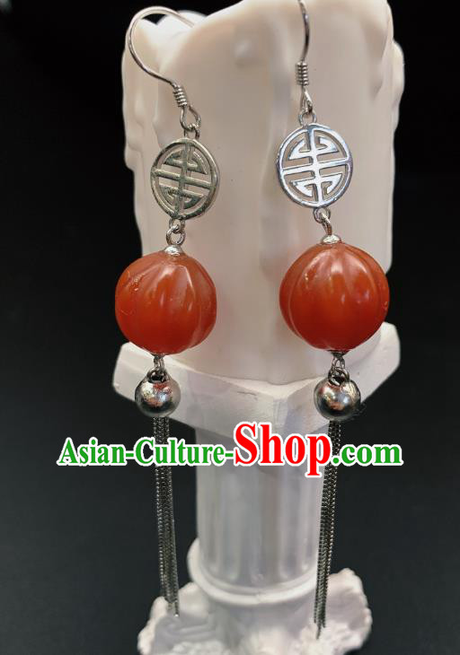 China Traditional Cheongsam Agate Ear Accessories National Silver Tassel Earrings Jewelry China Traditional Cheongsam Agate Ear Accessories National Silver Tassel Earrings Jewelry