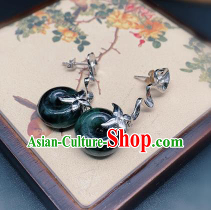 China Traditional Silver Ear Accessories National Cheongsam Jadeite Peace Buckle Earrings Jewelry China Traditional Silver Ear Accessories National Cheongsam Jadeite Peace Buckle Earrings Jewelry