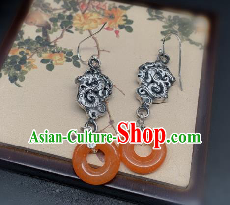 China Traditional Agate Peace Buckle Ear Accessories National Cheongsam Silver Dragon Earrings Jewelry China Traditional Agate Peace Buckle Ear Accessories National Cheongsam Silver Dragon Earrings Jewelry