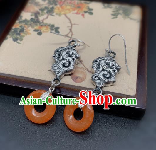 China Traditional Agate Peace Buckle Ear Accessories National Cheongsam Silver Dragon Earrings Jewelry China Traditional Agate Peace Buckle Ear Accessories National Cheongsam Silver Dragon Earrings Jewelry