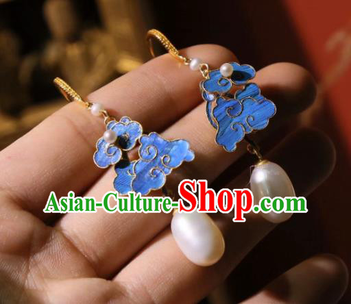 Chinese Cheongsam Blueing Cloud Ear Accessories Traditional Culture Jewelry Pearls Earrings Chinese Cheongsam Blueing Cloud Ear Accessories Traditional Culture Jewelry Pearls Earrings