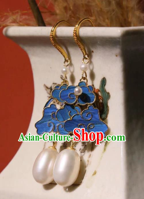 Chinese Cheongsam Blueing Cloud Ear Accessories Traditional Culture Jewelry Pearls Earrings Chinese Cheongsam Blueing Cloud Ear Accessories Traditional Culture Jewelry Pearls Earrings