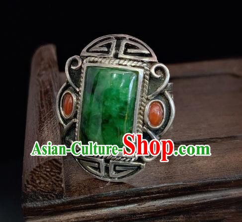 Chinese Handmade Jadeite Ring National Silver Jewelry Circlet Chinese Handmade Jadeite Ring National Silver Jewelry Circlet