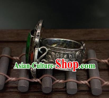 Chinese Handmade Jadeite Ring National Silver Jewelry Circlet Chinese Handmade Jadeite Ring National Silver Jewelry Circlet
