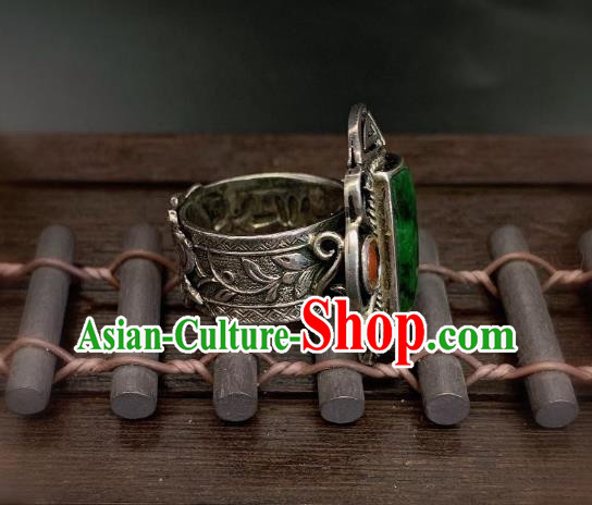 Chinese Handmade Jadeite Ring National Silver Jewelry Circlet Chinese Handmade Jadeite Ring National Silver Jewelry Circlet