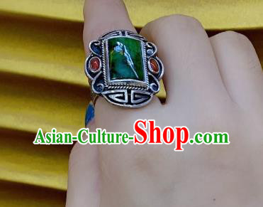 Chinese Handmade Jadeite Ring National Silver Jewelry Circlet Chinese Handmade Jadeite Ring National Silver Jewelry Circlet