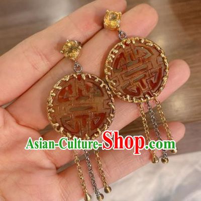 China Classical Wedding Tassel Earrings Traditional Handmade Jade Ear Accessories