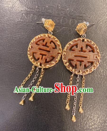 China Classical Wedding Tassel Earrings Traditional Handmade Jade Ear Accessories China Classical Wedding Tassel Earrings Traditional Handmade Jade Ear Accessories
