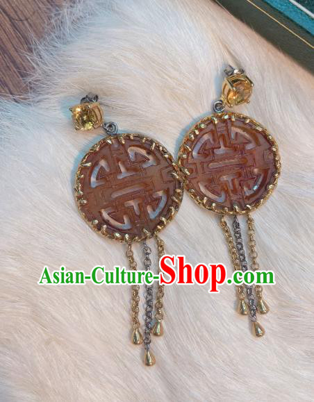 China Classical Wedding Tassel Earrings Traditional Handmade Jade Ear Accessories China Classical Wedding Tassel Earrings Traditional Handmade Jade Ear Accessories
