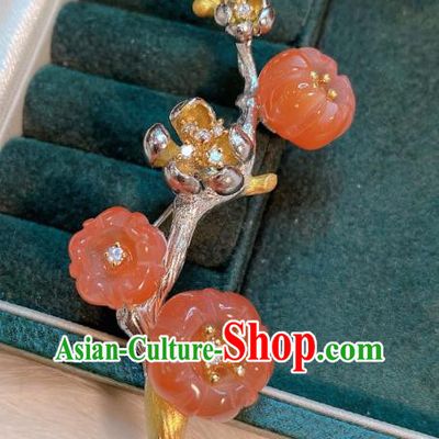 Handmade Chinese National Silver Breastpin Traditional Agate Plum Blossom Brooch Accessories
