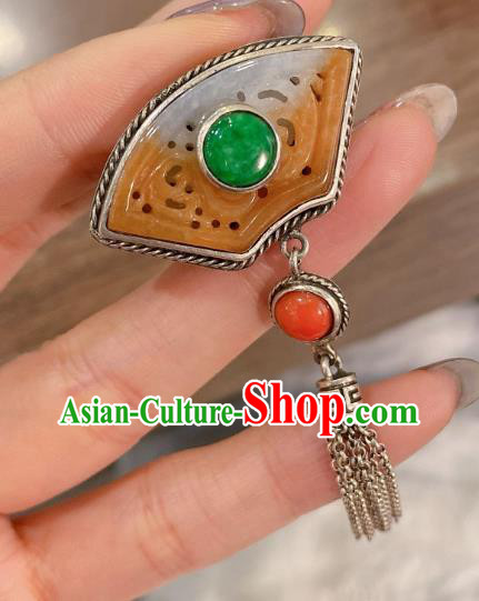 Chinese Handmade National Jadeite Circlet Wedding Jewelry Silver Tassel Finger Ring Chinese Handmade National Jadeite Circlet Wedding Jewelry Silver Tassel Finger Ring