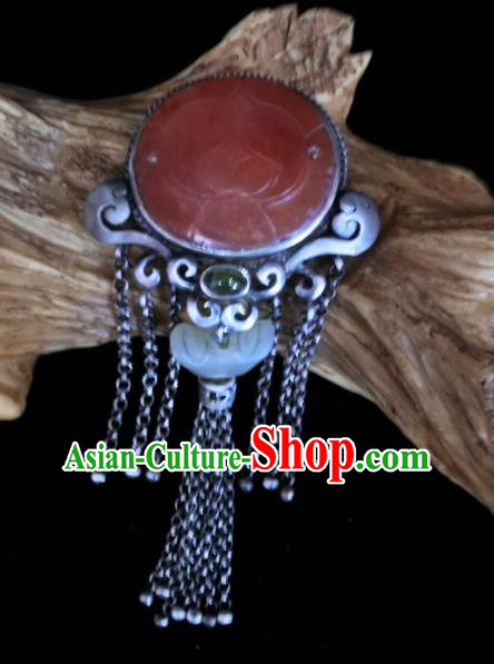 Handmade Chinese Jade Ingot Necklace Accessories National Agate Carving Lotus Necklet Pendant Handmade Chinese Jade Ingot Necklace Accessories National Agate Carving Lotus Necklet Pendant