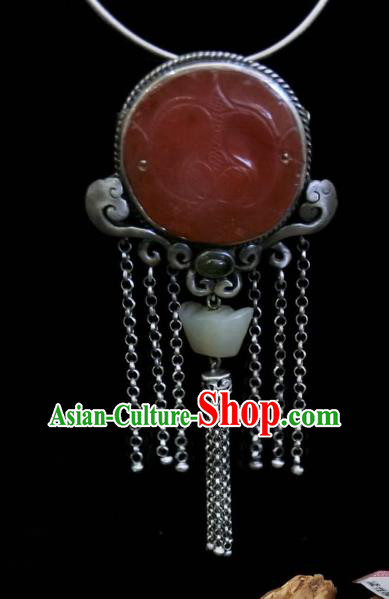 Handmade Chinese Jade Ingot Necklace Accessories National Agate Carving Lotus Necklet Pendant Handmade Chinese Jade Ingot Necklace Accessories National Agate Carving Lotus Necklet Pendant