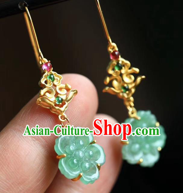 China Traditional Golden Ear Accessories Classical Cheongsam Jade Plum Blossom Earrings China Traditional Golden Ear Accessories Classical Cheongsam Jade Plum Blossom Earrings