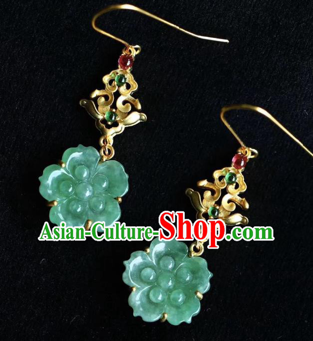China Traditional Golden Ear Accessories Classical Cheongsam Jade Plum Blossom Earrings China Traditional Golden Ear Accessories Classical Cheongsam Jade Plum Blossom Earrings