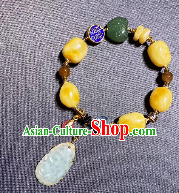 Handmade Chinese Jadeite Bracelet Traditional Beeswax Wristlet Accessories Handmade Chinese Jadeite Bracelet Traditional Beeswax Wristlet Accessories