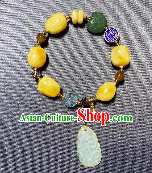 Handmade Chinese Jadeite Bracelet Traditional Beeswax Wristlet Accessories Handmade Chinese Jadeite Bracelet Traditional Beeswax Wristlet Accessories