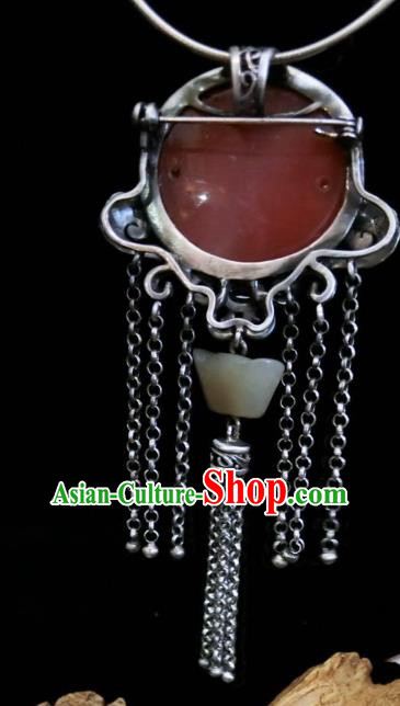Handmade Chinese Jade Ingot Necklace Accessories National Agate Carving Lotus Necklet Pendant Handmade Chinese Jade Ingot Necklace Accessories National Agate Carving Lotus Necklet Pendant