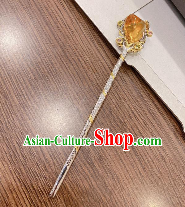 China Traditional Silver Hair Accessories Classical Cheongsam Topaz Hairpin China Traditional Silver Hair Accessories Classical Cheongsam Topaz Hairpin