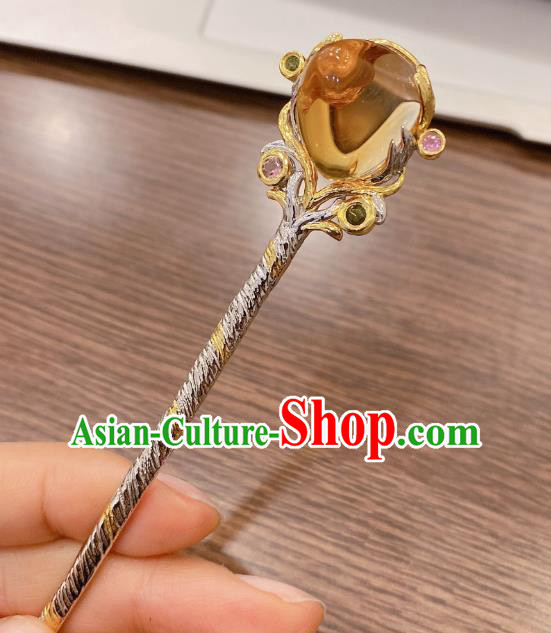 China Traditional Silver Hair Accessories Classical Cheongsam Topaz Hairpin China Traditional Silver Hair Accessories Classical Cheongsam Topaz Hairpin