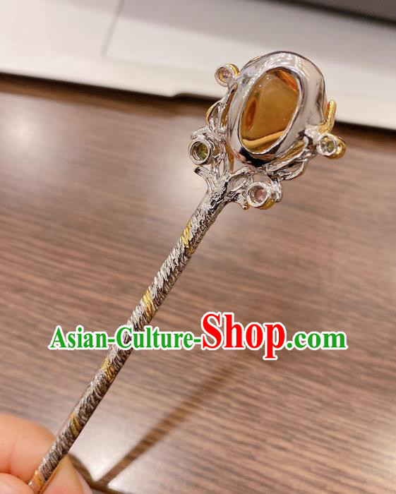 China Traditional Silver Hair Accessories Classical Cheongsam Topaz Hairpin China Traditional Silver Hair Accessories Classical Cheongsam Topaz Hairpin