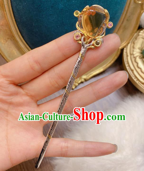 China Traditional Silver Hair Accessories Classical Cheongsam Topaz Hairpin China Traditional Silver Hair Accessories Classical Cheongsam Topaz Hairpin