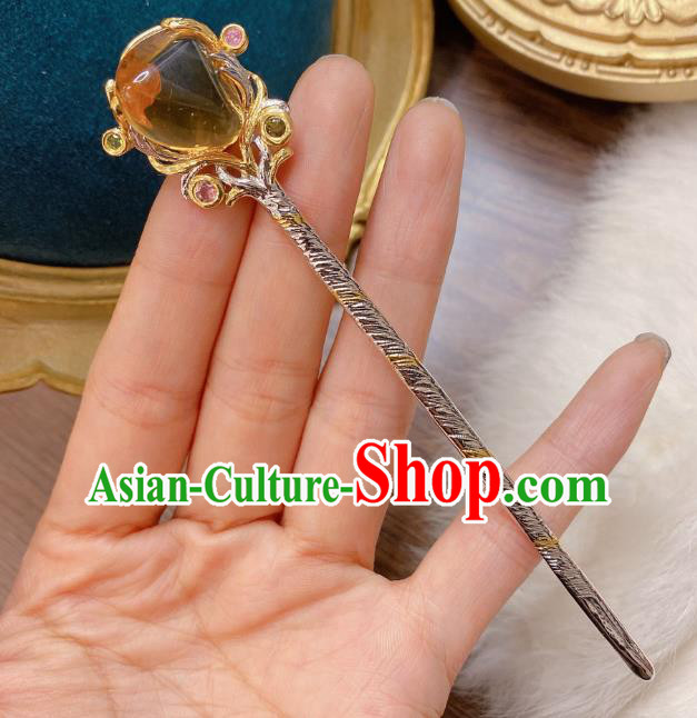 China Traditional Silver Hair Accessories Classical Cheongsam Topaz Hairpin China Traditional Silver Hair Accessories Classical Cheongsam Topaz Hairpin