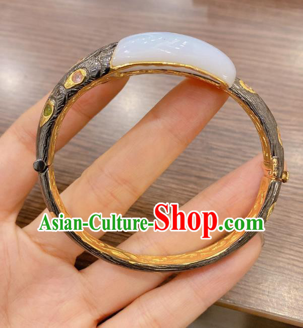 Handmade Chinese National Bracelet Traditional Hetian Jade Wristlet Accessories Handmade Chinese National Bracelet Traditional Hetian Jade Wristlet Accessories