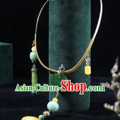 Handmade Chinese National Jadeite Necklace Traditional Beeswax Necklet Accessories