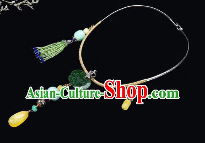 Handmade Chinese National Jadeite Necklace Traditional Beeswax Necklet Accessories Handmade Chinese National Jadeite Necklace Traditional Beeswax Necklet Accessories