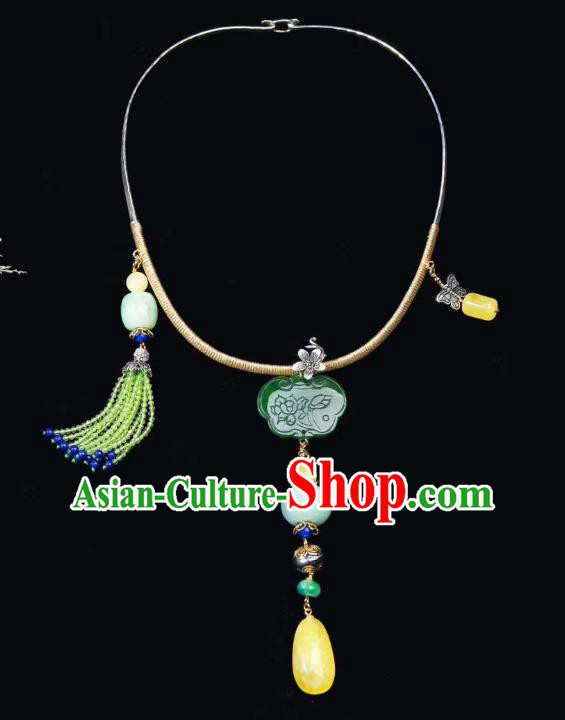 Handmade Chinese National Jadeite Necklace Traditional Beeswax Necklet Accessories Handmade Chinese National Jadeite Necklace Traditional Beeswax Necklet Accessories